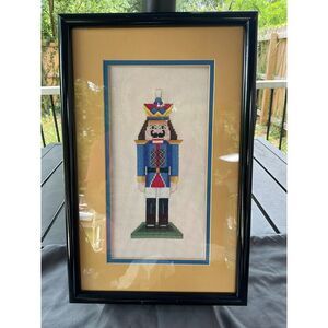 Vintage Framed Christmas Nutcracker Fiber Art Set